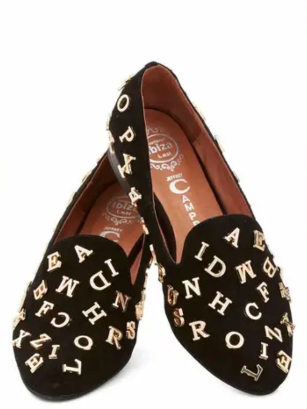 Jeffrey Campbell Ibiza Last Alphabet Loafers Black Velvet Studded Flats Size 7